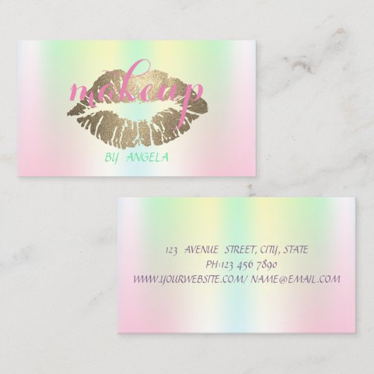 Artiest Glittery Lips Holographic Iridescent Visitekaartje (Voorkant / Achterkant)