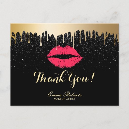 Artiest Gold druppelt op rode lips Salon Dank u Briefkaart (Voorkant)