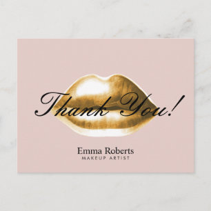 Artiest Gold Lips Blush Pink Salon bedankt Briefkaart