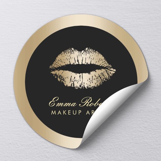 Artiest Gold Lips Modern Black & Gold Salon Ronde Sticker