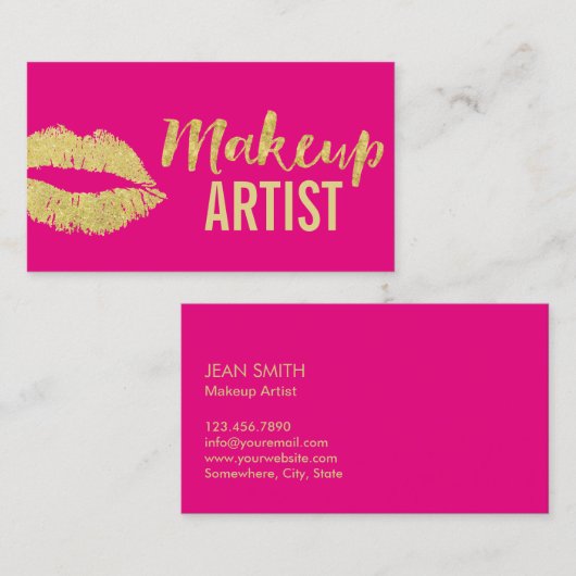 Artiest Gold Lips Modern Hot Pink Visitekaartje (Voorkant / Achterkant)
