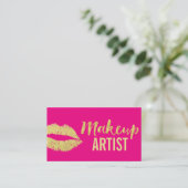 Artiest Gold Lips Modern Hot Pink Visitekaartje (Staand voorkant)