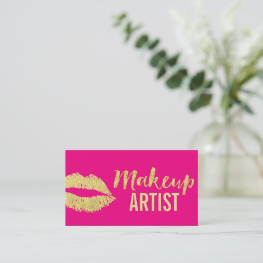 Artiest Gold Lips Modern Hot Pink Visitekaartje (Staand voorkant)