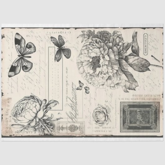 Artiest Grote  Pioen Vlinder Zwart Wit Tissuepapier (Voorkant)