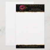 Artiest Hot Pink Glitter Lips Briefpapier (Voorkant / Achterkant)