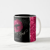 Artiest Hot Pink Glitter Lips Tweekleurige Koffiemok (Voorkant rechts)