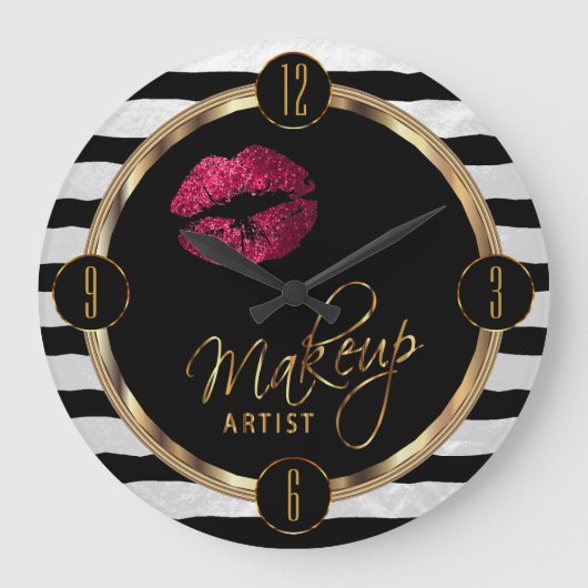 Artiest Hot Pink Licht met witte strepen Grote Klok (Voorkant)