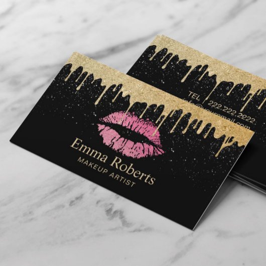 Artiest Hot Pink Lips Moderne Gold Driving Visitekaartje