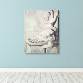 Artiest in wanhoop over de omvang van canvas afdruk (Insitu (Houten vloer))