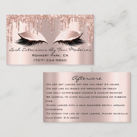 Artiest Lashes Aftercare Glitter Drift Roos PINK Visitekaartje (Voorkant / Achterkant)