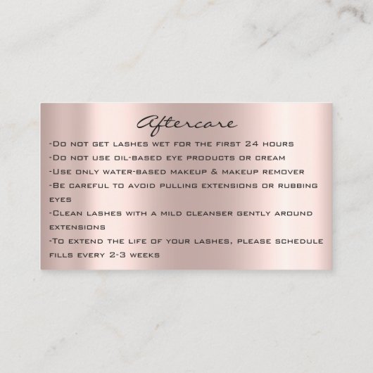 Artiest Lashes Aftercare Glitter Drift Roos PINK Visitekaartje (Achterkant)