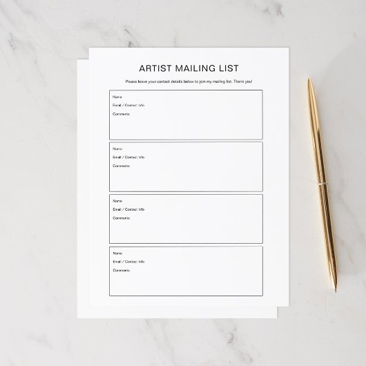 Artiest Lid worden Mailing List pagina's