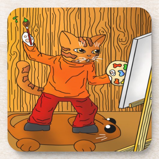 Artiest Painter Cat Bier Onderzetter (Voorkant)