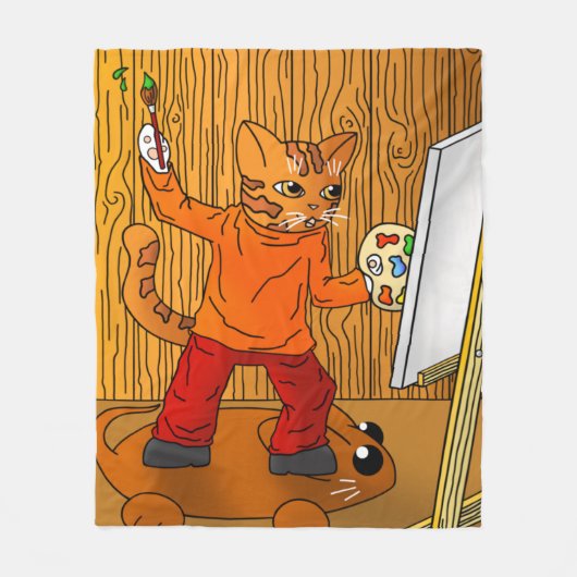 Artiest Painter Cat Fleece Deken (Voorkant)