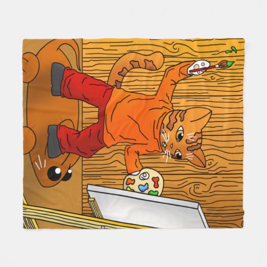 Artiest Painter Cat Fleece Deken (Voorkant (Horizontaal))