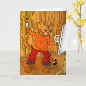 Artiest Painter Cat Kaart (Gele Bloem)