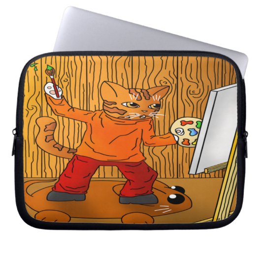 Artiest Painter Cat Laptop Sleeve (Voorkant)