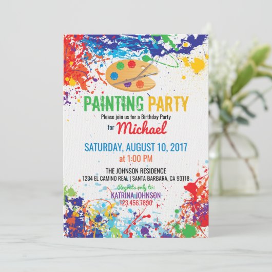 Artiest Palette Paint Splashes Verjaardag Kaart (Staand voorkant)