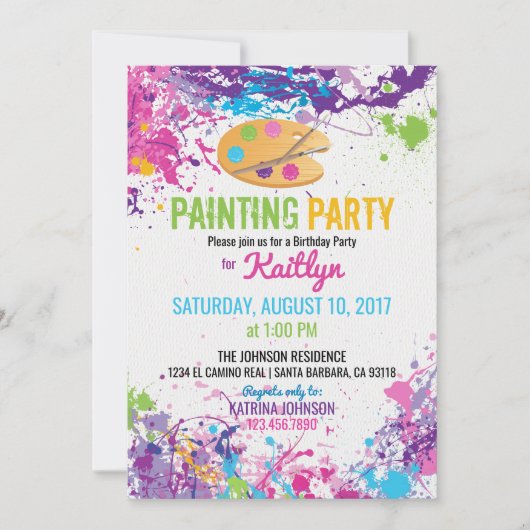 Artiest Palette Paint Splashes Verjaardag Kaart (Voorkant)