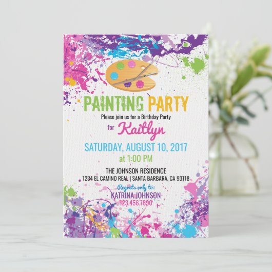 Artiest Palette Paint Splashes Verjaardag Kaart (Staand voorkant)