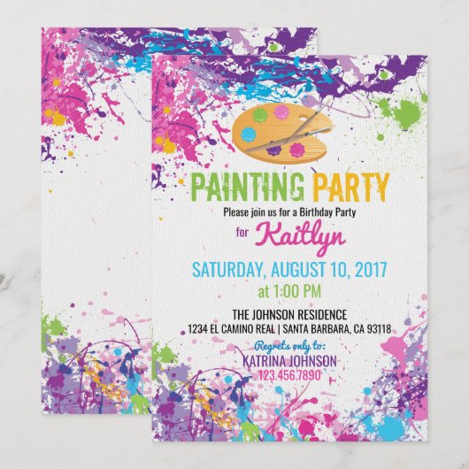 Artiest Palette Paint Splashes Verjaardag Kaart (Voorkant / Achterkant)