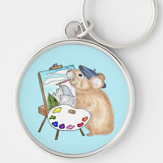 Artiest Pika schildert Plein Air in Yosemite Sleutelhanger (Voorkant)