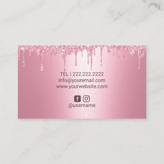 Artiest roze glitter maakt een afbeelding van een  visitekaartje (Achterkant)