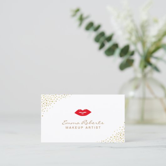 Artiest Simple Red Lips Gold Confetti Stippen Visitekaartje (Staand voorkant)