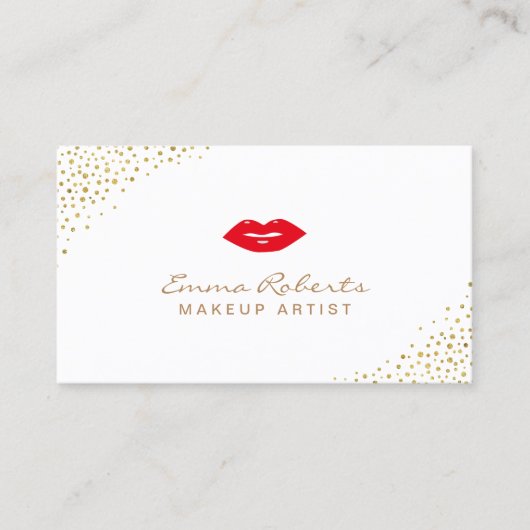 Artiest Simple Red Lips Gold Confetti Stippen Visitekaartje (Voorkant)