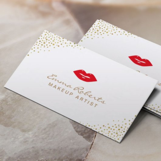 Artiest Simple Red Lips Gold Confetti Stippen Visitekaartje