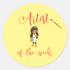 Artiest van de week met penseel ronde sticker