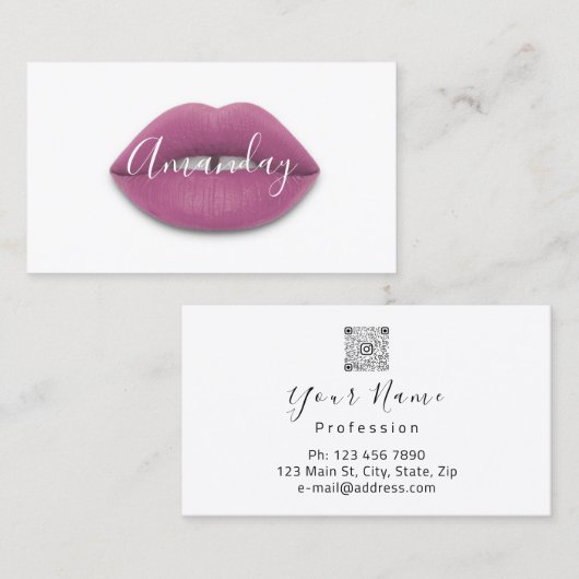 Artiest White Paars Lips Logo QR Code Logo Visitekaartje (Voorkant / Achterkant)