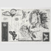 Artiest Zwart Wit Groot Bloemen Decoupage Tissuepapier (Voorkant)