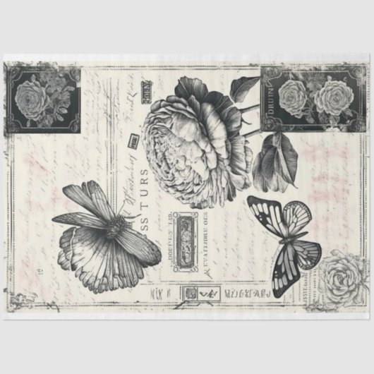 Artiest Zwart Wit Grote  Pioen Achtergrond Tissuepapier (Voorkant)