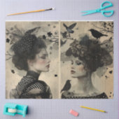 Artiesten Mixed Media Black Cream Grote Gezichten Tissuepapier (Craft)