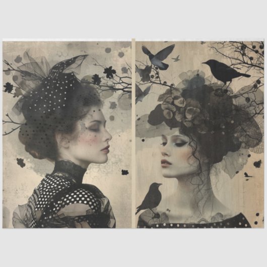 Artiesten Mixed Media Black Cream Grote Gezichten Tissuepapier (Voorkant)