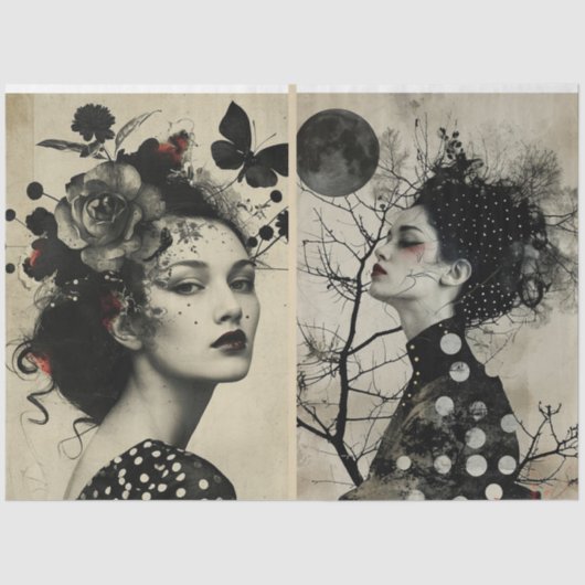 Artiesten Mixed Media Black Cream Grote Gezichten  Tissuepapier (Voorkant)