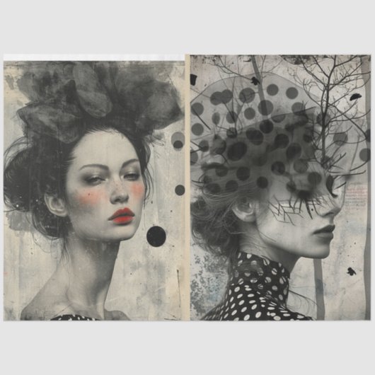 Artiesten Mixed Media Zwart Wit Cream Grote Gezich Tissuepapier (Voorkant)