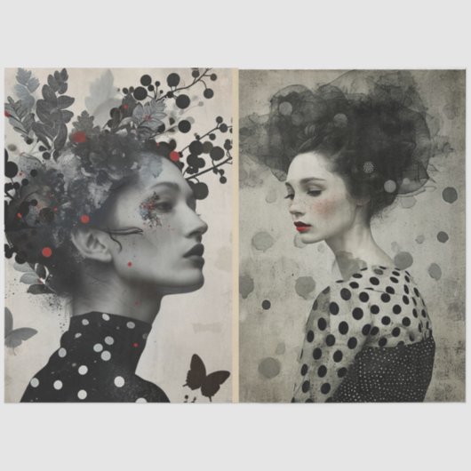 Artiesten Mixed Media Zwart Wit Cream Grote Gezich Tissuepapier (Voorkant)