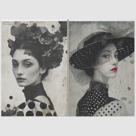 Artiesten Mixed Media Zwart Wit Grote Gezichten Tissuepapier (Voorkant)