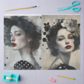 Artiesten Mixed Media Zwart Wit Grote Gezichten Tissuepapier (Craft)