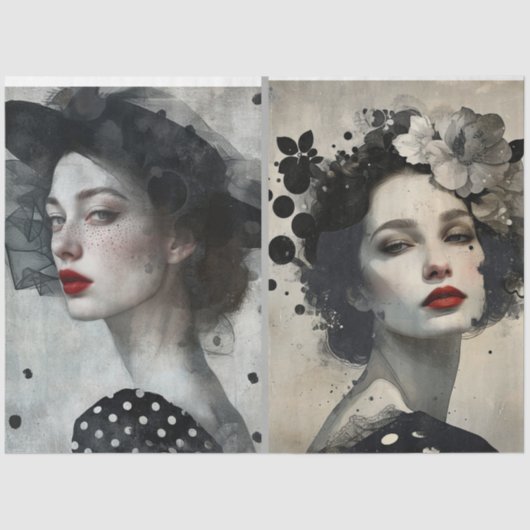 Artiesten Mixed Media Zwart Wit Grote Gezichten Tissuepapier (Voorkant)