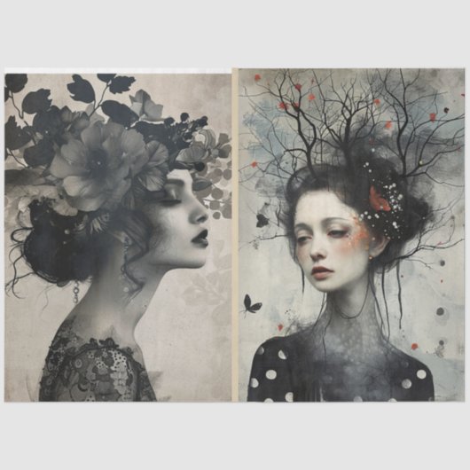 Artiesten Mixed Media Zwart Wit Ivoor Grote Gezich Tissuepapier (Voorkant)