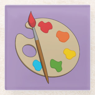 Artiestenpalet met verfborstel glazen onderzetter