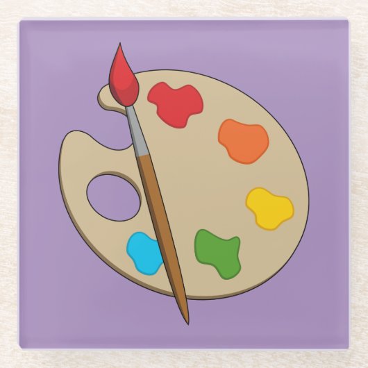 Artiestenpalet met verfborstel glazen onderzetter (Voorkant)