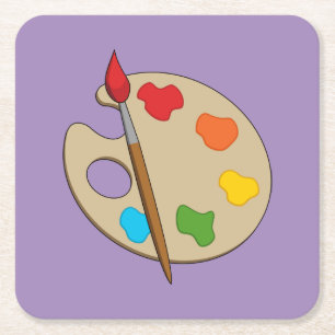 Artiestenpalet met verfborstel kartonnen onderzetters