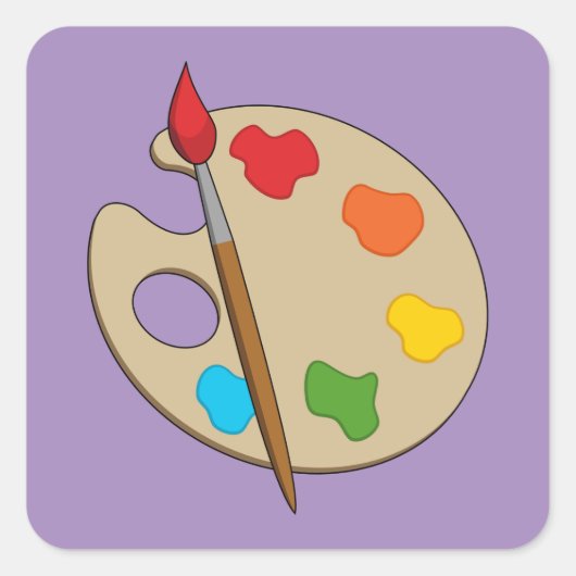 Artiestenpalet met verfborstel vierkante sticker (Voorkant)