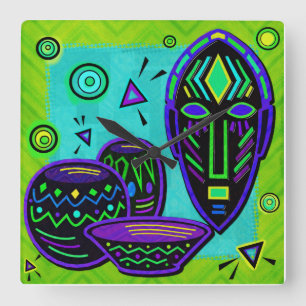 Artifact African Pop Art Vierkante Klok