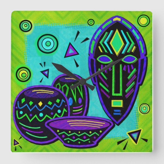Artifact African Pop Art Vierkante Klok (Voorkant)