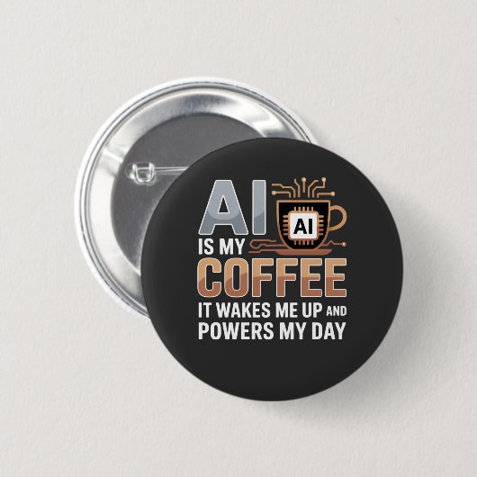 Artificial Intelligence Coffee Humor Ronde Button 5,7 Cm (Voorkant /achterkant)
